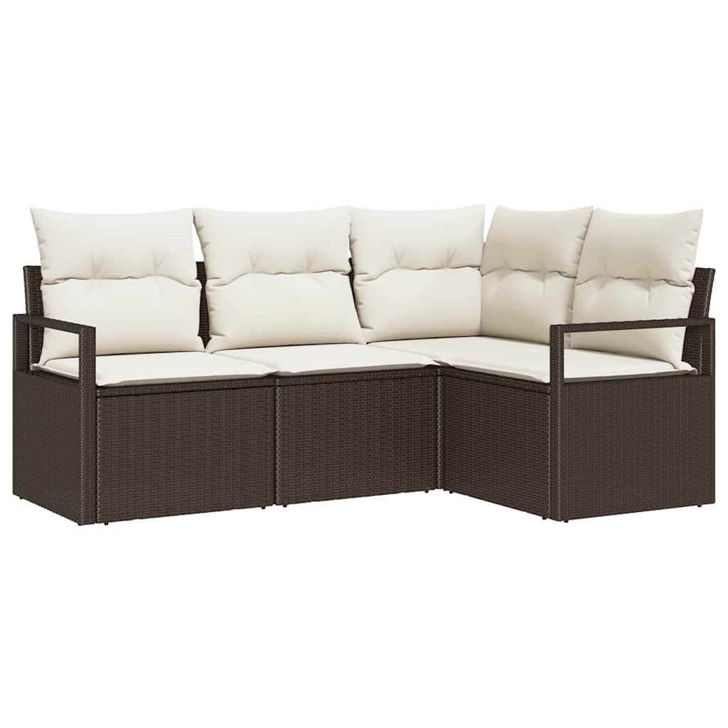 Garten-Sofa-Set mit Kissen mit Speicher 4 pcs Braun und Creme